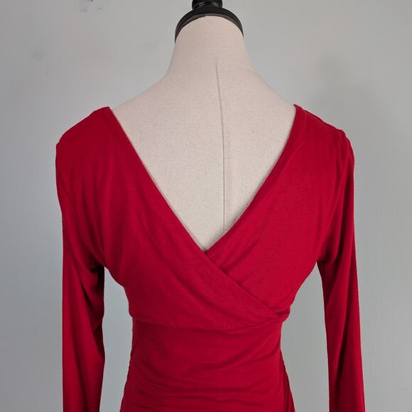 INC Y2K Babydoll Top S Red Vneck 3/4 Sleeve Elena Bella Empire Stretch Knit - Picture 5 of 8